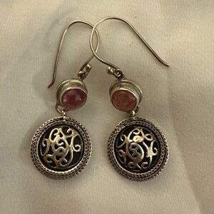 Elegant Silver and Pink Dangle Earrings